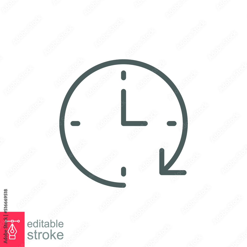 Clock time icon. Simple outline style. Timer, hour, minute, flat, business, speed, alarm, 24, stopwatch, circle, watch concept. Vector illustration isolated on white background editable stroke EPS 10 Clock time icon. Simple outline style. Timer, hour, minute, flat, business, speed, alarm, 24, stopwatch, circle, watch concept. Vector illustration isolated on white background editable stroke EPS 10