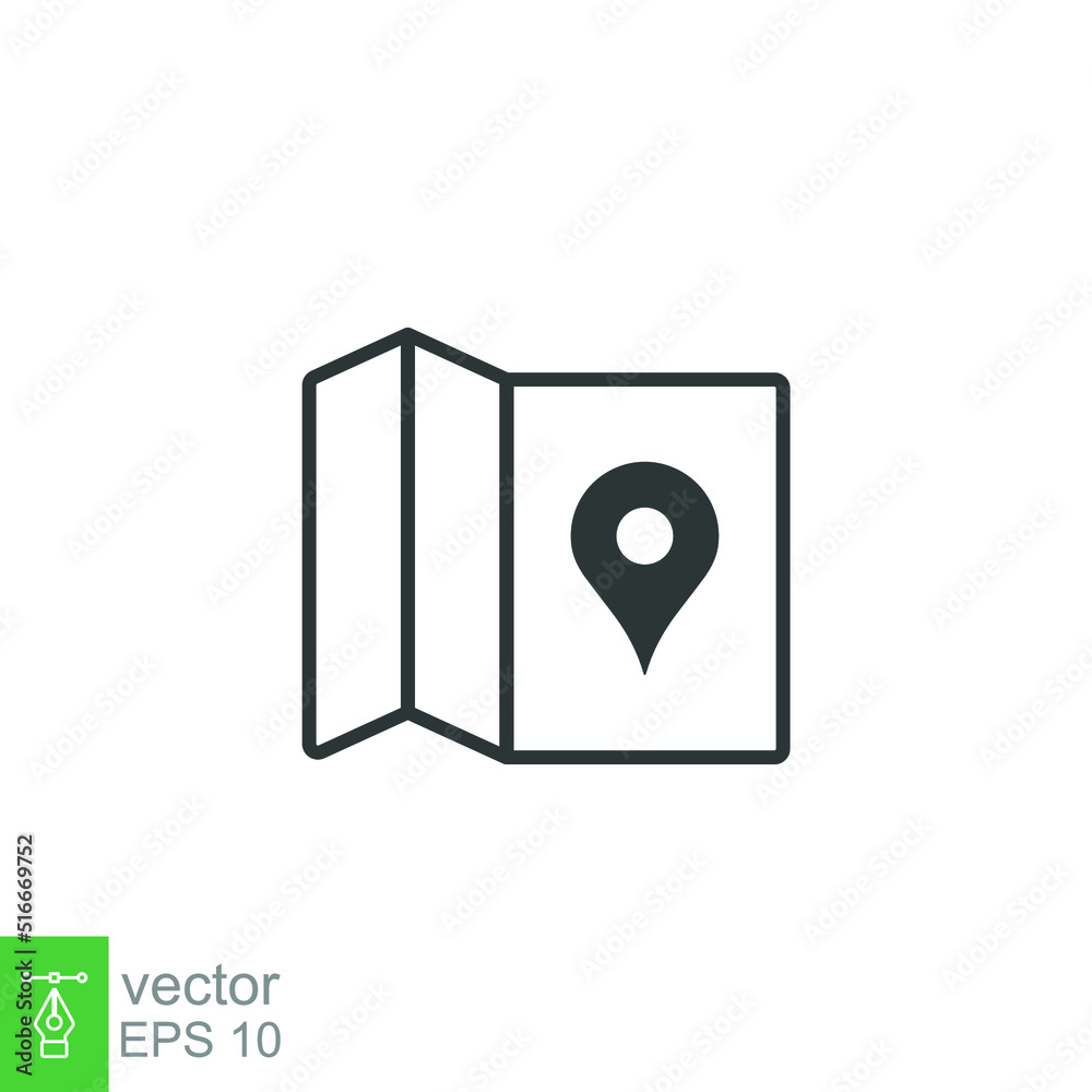 Map icon. Simple outline style. Road, place, journey, pin, landmark, find, point, paper, flat, travel, street marker concept. Vector illustration isolated on white background Editable stroke EPS 10 Map icon. Simple outline style. Road, place, journey, pin, landmark, find, point, paper, flat, travel, street marker concept. Vector illustration isolated on white background Editable stroke EPS 10