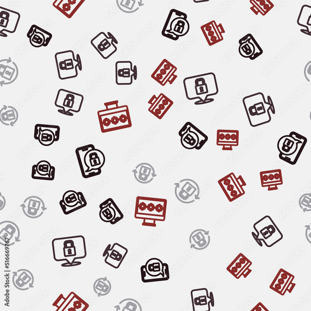 Set line Mobile with closed padlock, Lock, and Monitor password on seamless pattern. Vector Set line Mobile with closed padlock, Lock, and Monitor password on seamless pattern. Vector