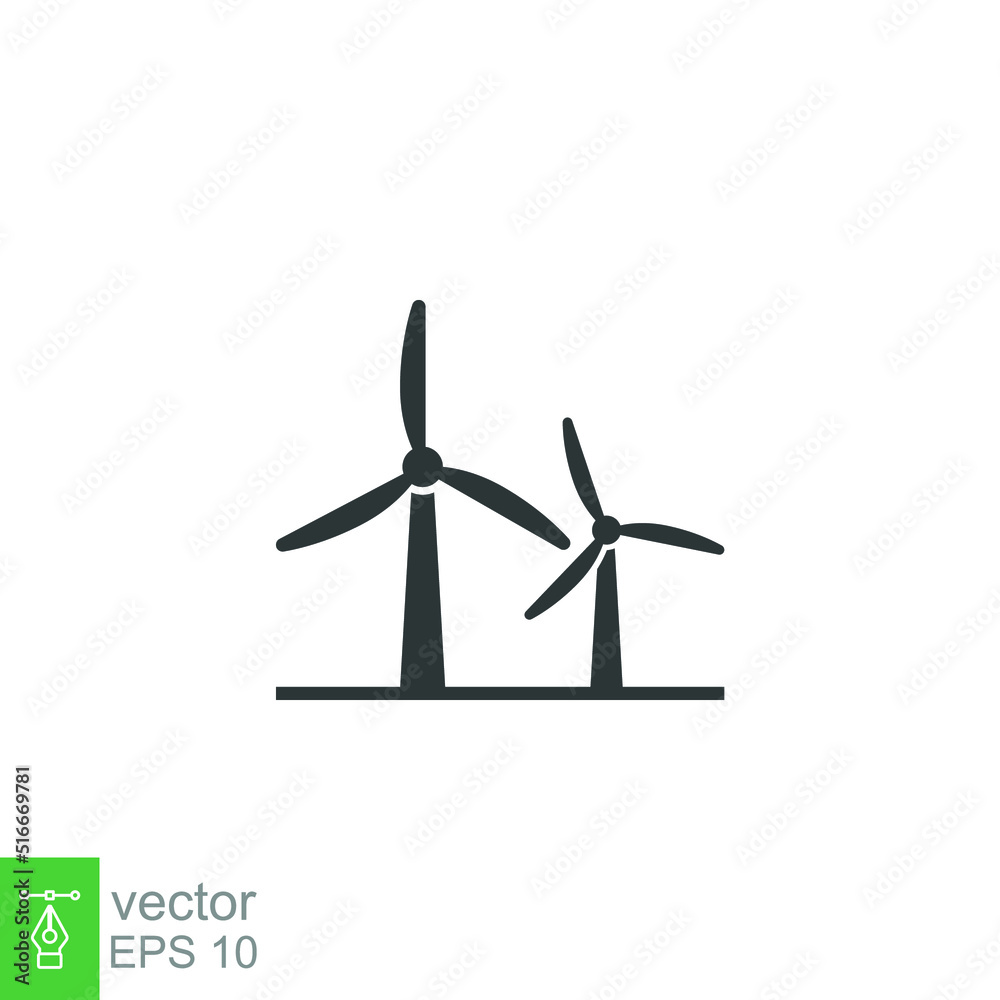 Wind power icon. Simple solid style. Mill, silhouette, farm, pictogram, wheel, power, technology, tower, power, energy alternative concept. Vector illustration isolated on white background EPS 10 Wind power icon. Simple solid style. Mill, silhouette, farm, pictogram, wheel, power, technology, tower, power, energy alternative concept. Vector illustration isolated on white background EPS 10