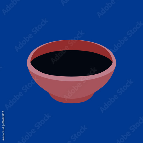 Soy sauce in a bowl. Vector illustration of balsamic vinegar. Japanese traditional food icon.