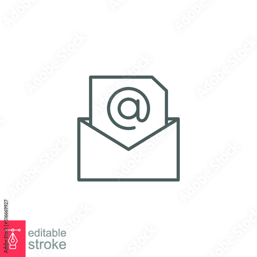 Email icon. Simple outline style. Mail, newsletter, thin line, letter, symbol, pictogram, address, open message send concept. Vector illustration isolated on white background. Editable stroke EPS 10