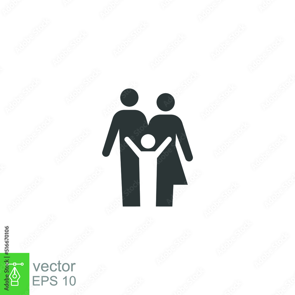 Parent and child icon. Simple solid style. People, kid, symbol, member, insurance, mother, son, father, generation, person, family love concept. Vector illustration isolated on white background EPS 10