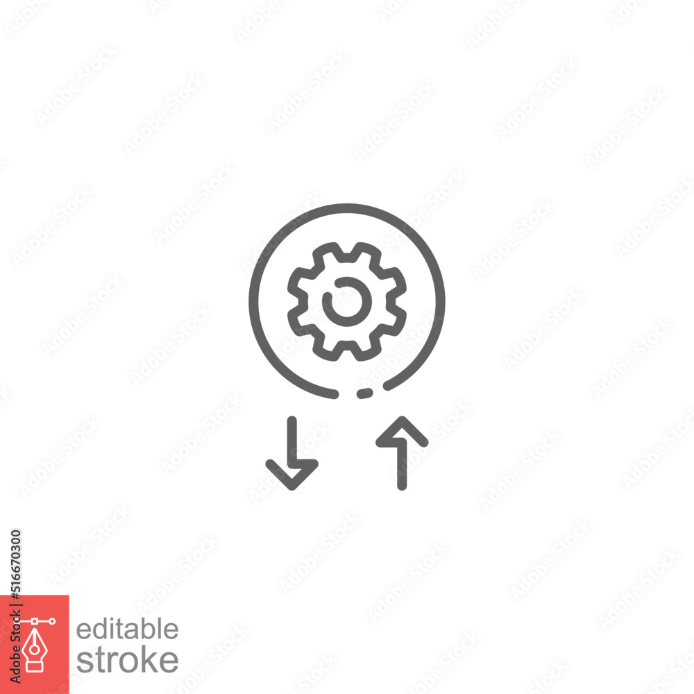 Workflow icon. Simple outline style. Operations, procedure, cog, gear, work, flow, pictogram, process, arrow, business concept. Vector illustration isolated on white background editable stroke EPS 10 Workflow icon. Simple outline style. Operations, procedure, cog, gear, work, flow, pictogram, process, arrow, business concept. Vector illustration isolated on white background editable stroke EPS 10