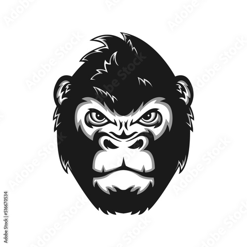gorilla head in black and white colors illustration template