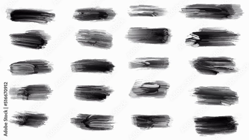 Set of black paint, ink brush strokes, brushes, lines. Dirty artistic design elements. Vector illustration. Isolated on white background. Set of black paint, ink brush strokes, brushes, lines. Dirty artistic design elements. Vector illustration. Isolated on white background.