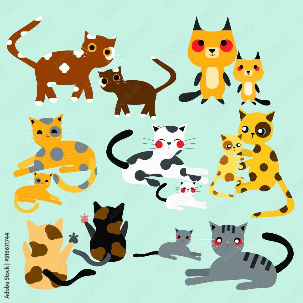 7 set of cute cats