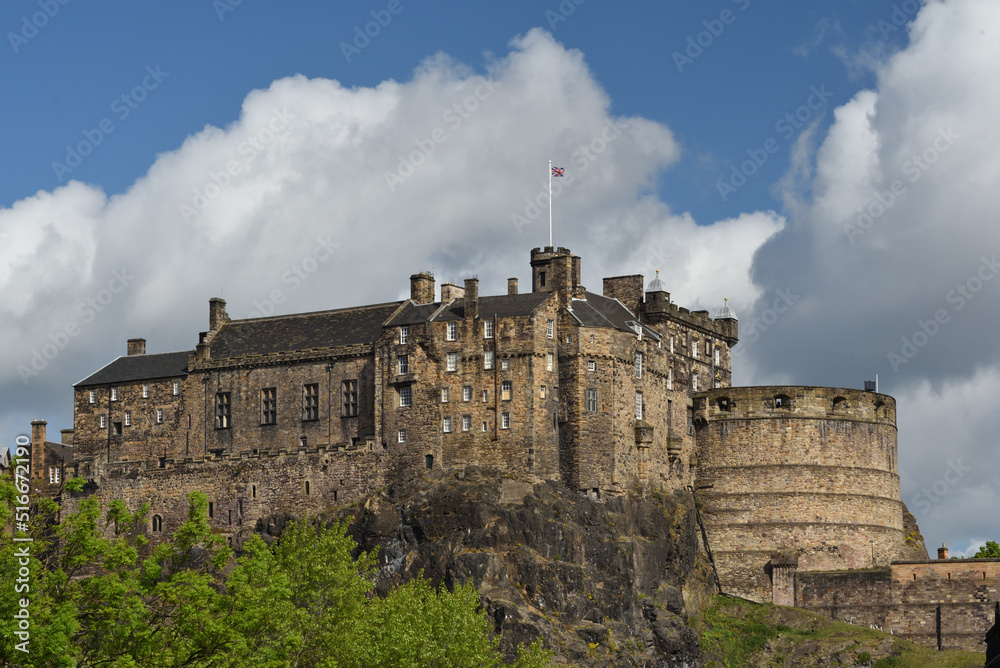 Edinburgh Castle Under Blue Sky with White Clouds