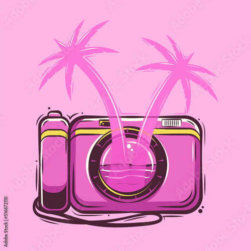 camera with tree art illustration