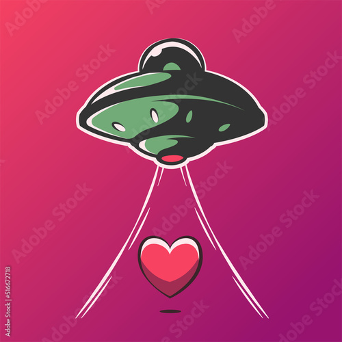 ufo spaceship and heart art illustration