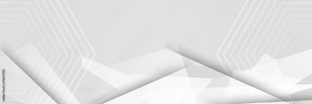 Technology banner design with white and grey arrows. Abstract geometric vector background. White abstract modern background design.