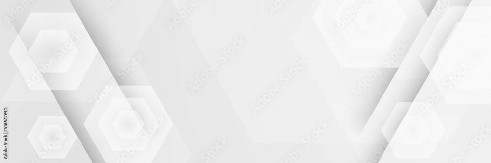 Technology banner design with white and grey arrows. Abstract geometric vector background. White abstract modern background design.
