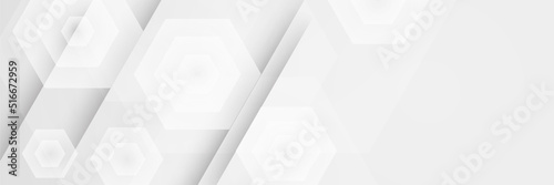 Technology banner design with white and grey arrows. Abstract geometric vector background. White abstract modern background design.