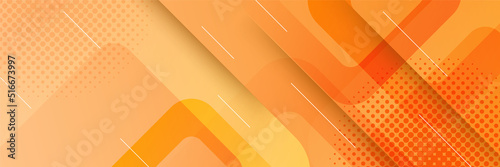 Orange abstract banner background. Abstract modern orange yellow white banner background gradient color. Yellow and orange gradient with circle halftone pattern curve wave decoration.