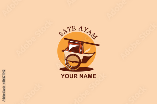 Translation: Chicken Satay. vector illustration.  Vendor logo. Suitable for Satay Restaurant logo.