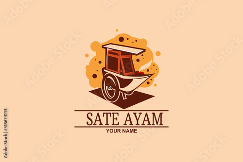 Translation: Chicken Satay. vector illustration.  Vendor logo. Suitable for Satay Restaurant logo.