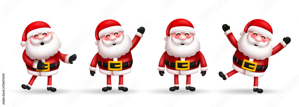 Santa claus christmas character vector set. Santa claus in 3d cute characters with laughing, standing and smiling pose and gestures for xmas collection design. Vector illustration.
Santa claus christmas character vector set. Santa claus in 3d cute characters with laughing, standing and smiling pose and gestures for xmas collection design. Vector illustration.