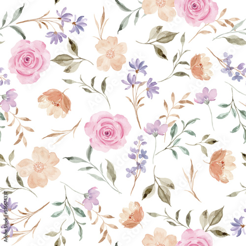 Colorful watercolor fower seamless pattern
