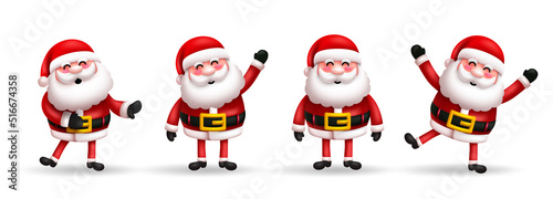 Santa claus christmas character vector set. Santa claus in 3d cute characters with laughing, standing and smiling pose and gestures for xmas collection design. Vector illustration. 