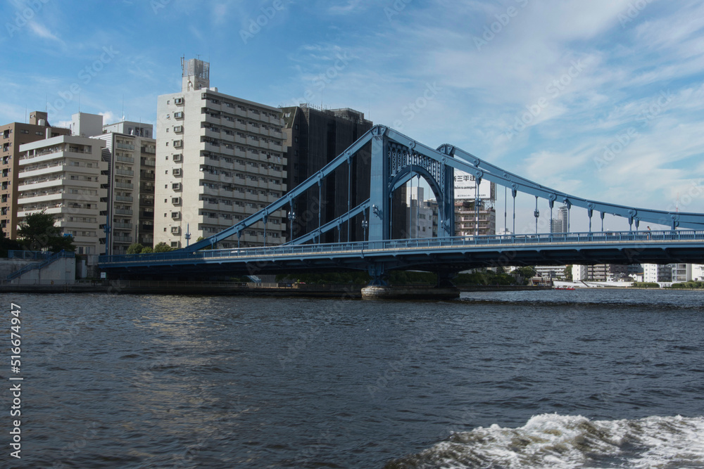 Scenery seen from the Sumida River in Tokyo River and bridge