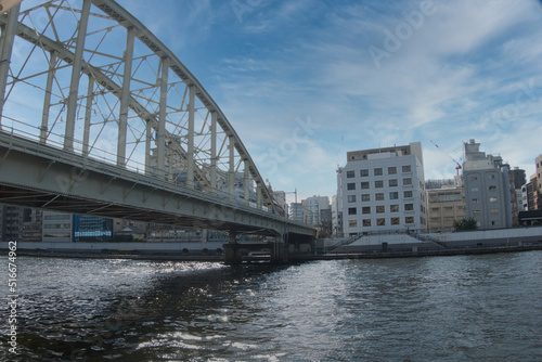 Scenery seen from the Sumida River in Tokyo River and bridge