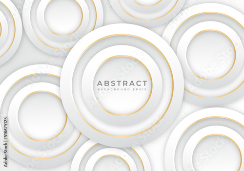 Abstract 3D Circle Papercut Layer White Background with Gold Line Effect Copy Space for Text
