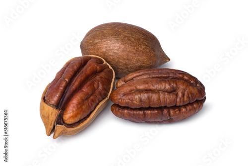 Pecan nut isolated on white background.