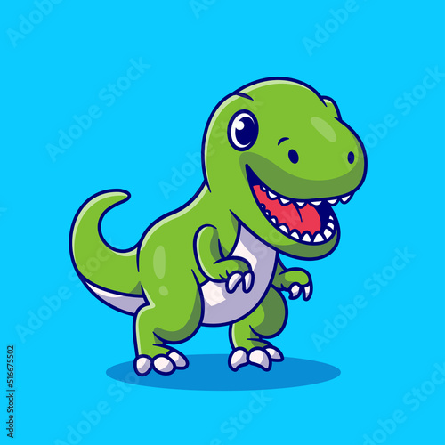 Cute Dino Smiling Cartoon Vector Icon Illustration. Animal Wildlife Icon Concept Isolated Premium Vector. Flat Cartoon Style © catalyststuff