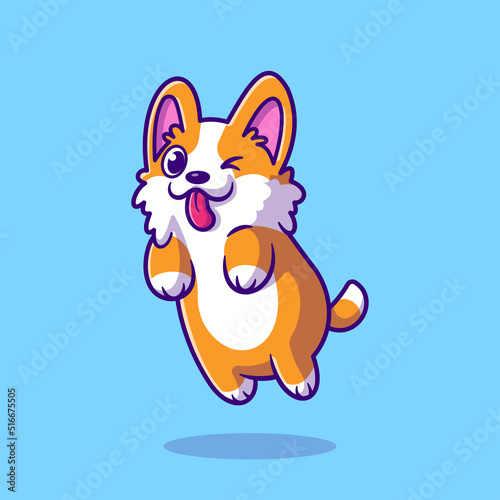 Cute Corgi Dog Jumping Cartoon Vector Icon Illustration. Animal Nature Icon Concept Isolated Premium Vector. Flat Cartoon Style