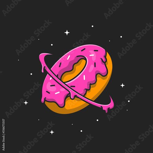 Doughnut Planet Cartoon Vector Icon Illustration. Food Space Icon Concept Isolated Premium Vector. Flat Cartoon Style