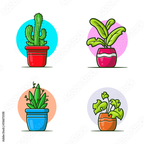 Plant Collection Set Cartoon Vector Icon Illustration. Nature Object Icon Concept Isolated Premium Vector. Flat Cartoon Style