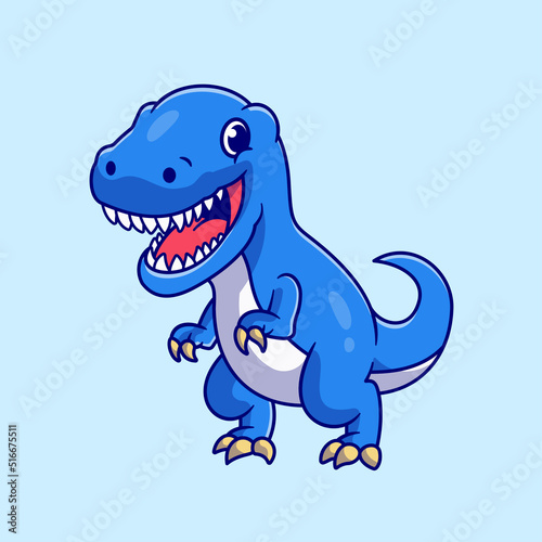Cute Blue Dinosaur Cartoon Vector Icon Illustration. Animal Wildlife Icon Concept Isolated Premium Vector. Flat Cartoon Style