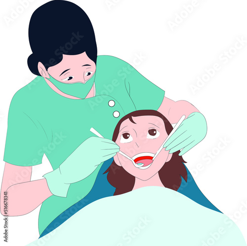 Female dentist examining female patient's teeth