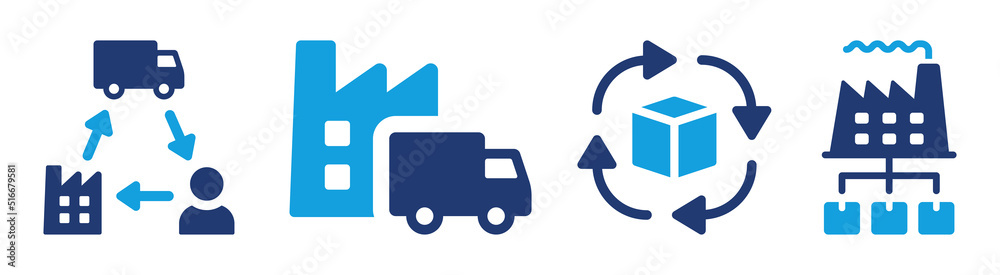 Supply chain icon vector set. Industry production with distribution
