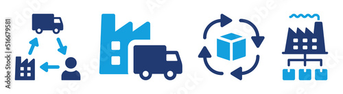 Supply chain icon vector set. Industry production with distribution process and logistics symbol illustration.