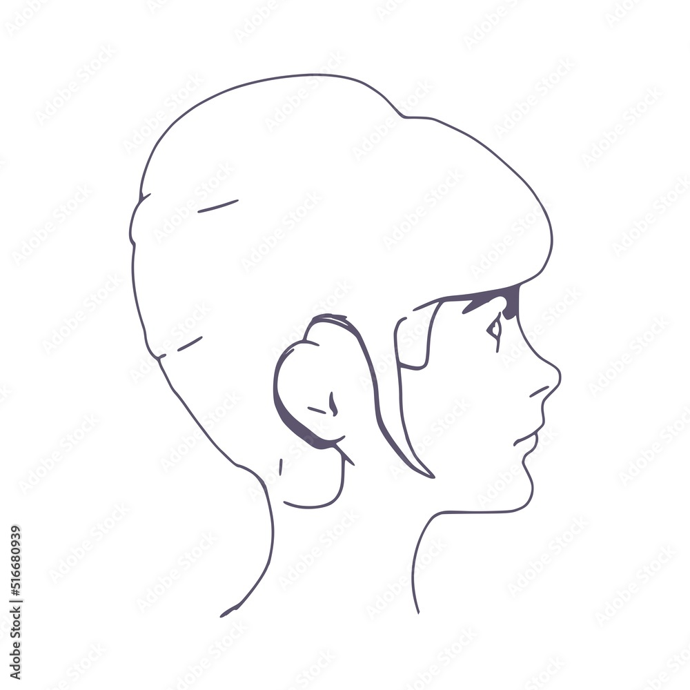 Young woman face side view. Elegant silhouette of a female head.