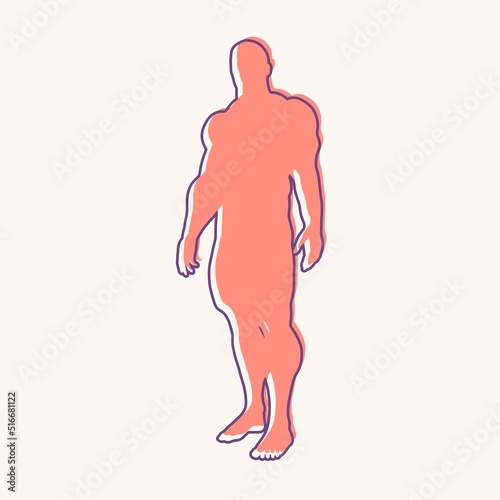 Muscular man posing. Bodybuilding emblem. Glitch or print error effect