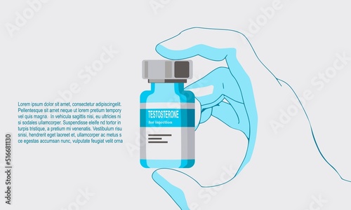 Hand holding testosterone male hormone for injection