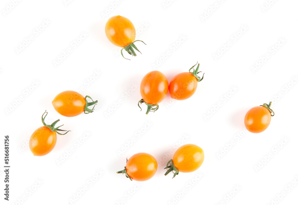Fresh yellow Cherry tomatoes isolated on white background