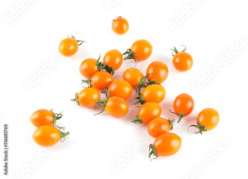 Fresh yellow Cherry tomatoes isolated on white background