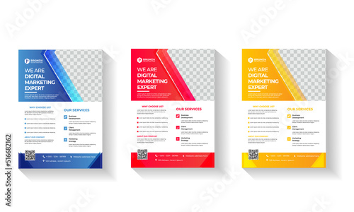 Modern corporate flyer. 3 colors are used here. It's suitable for marketing, advertising, branding, promotion of any corporate company