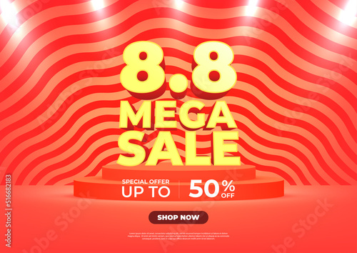 8.8 Shopping day Poster or banner. 8.8 Mega sale banner template design for social media and website.