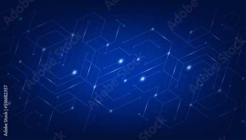 Abstract technology futuristic concept glowing blue lines and lighting on dark background. Vector illustration