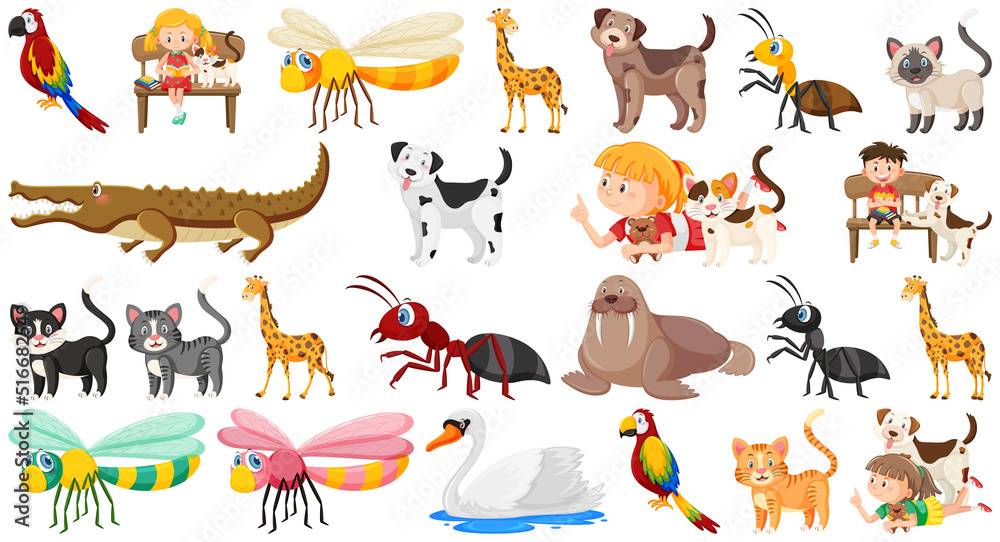 Obraz premium Set of various wild animals in cartoon style