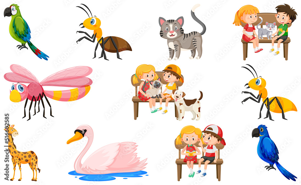 Set of various wild animals in cartoon style Set of various wild animals in cartoon style