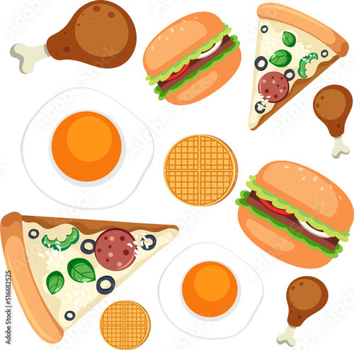 Set of fast food cartoon seamless