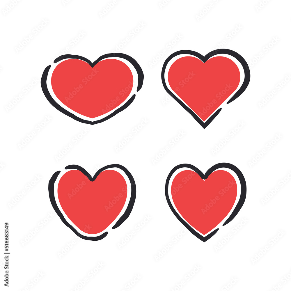 Hand drawn heart icons. Heart doodle collection for valentine's day. Wedding and love decoration elements. Hand drawn heart icons. Heart doodle collection for valentine's day. Wedding and love decoration elements.