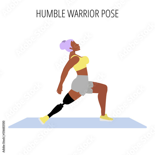 Young woman doing humble warrior pose yoga workout