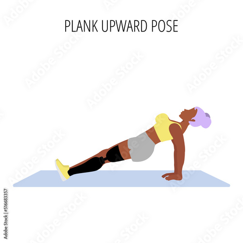 Young woman doing plank upward yoga asana