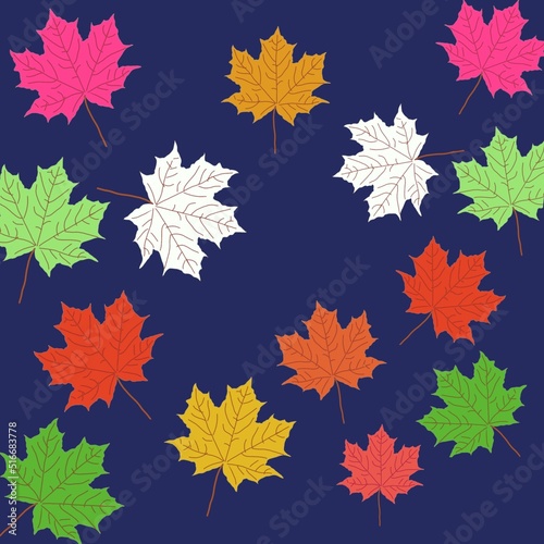 Collection of maple leaves with full color against blue background. Can used for background, banner or wallpaper